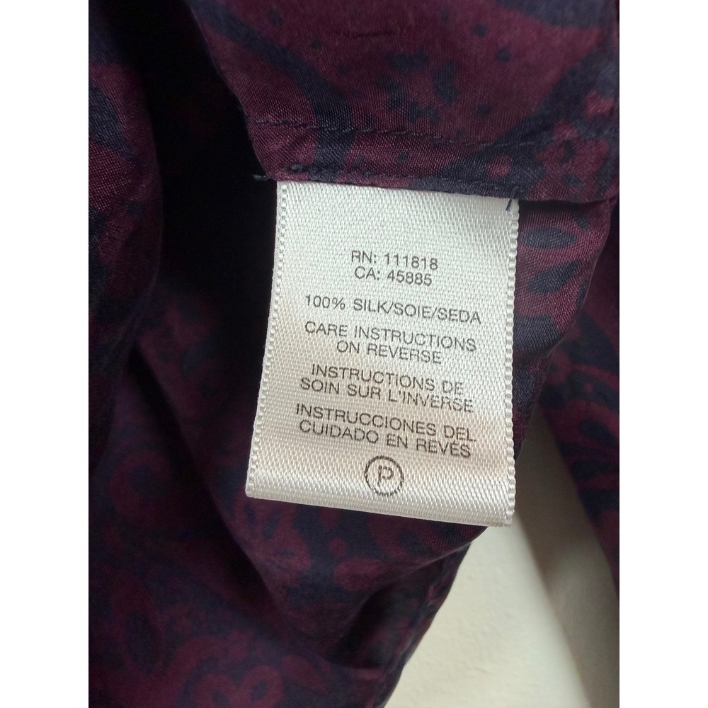 Michael Kors Pure Silk Pintuck Blouse Purple Navy Damask Paisley Top Size 6 - Picture 7 of 10